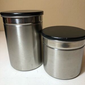 Stainless Steel Canisters with Wooden Lids, Set of 2, Pre-Owned, Pet/Smoke free
